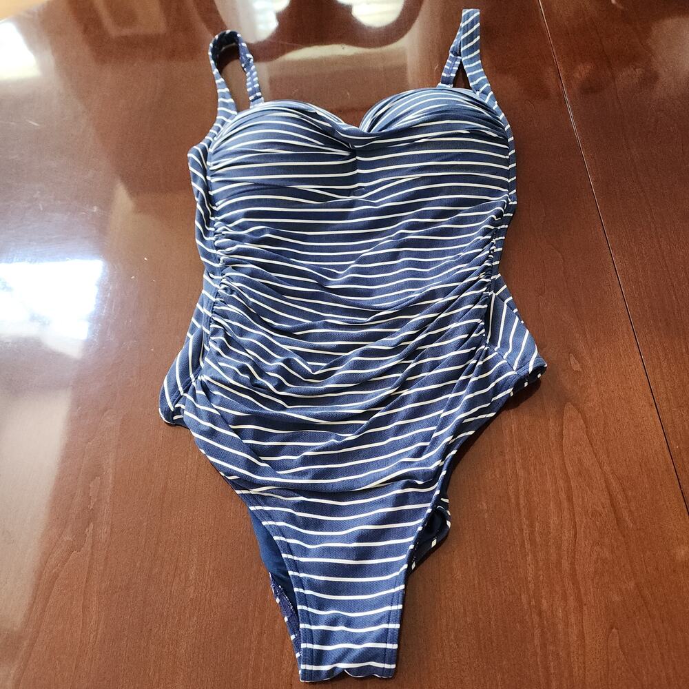 Nip Tuck Navy Stripe Pinup One Piece Sz 10 Nautical Coastal Aussie
